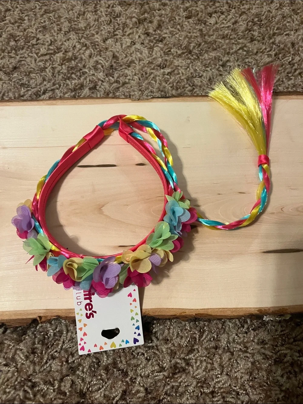 Claire's Multicolor Flower Headband with Rainbow Braided Tail NWT